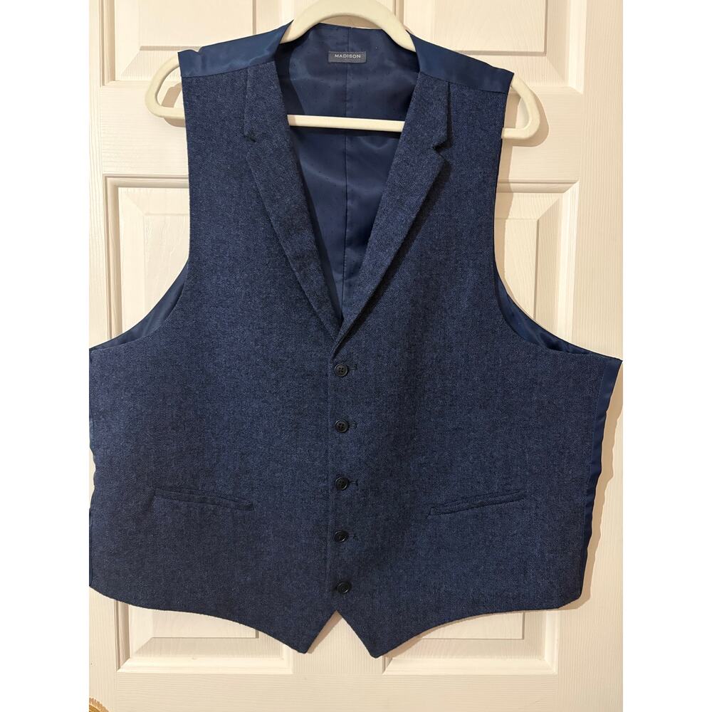 Madison Men’s Wool Blend Dress Vest – Navy Blue – Size XXL
